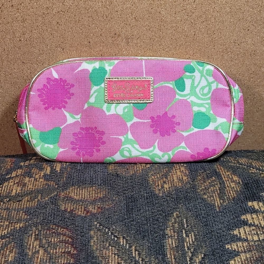 Lilly Pulitzer for Estee Lauder Pink and Green Floral Makeup Bag- NWOT